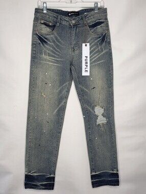 Purple Brand Paint Splatter Jeans Size W-30 Distressed Faded Denim Edgy NEW